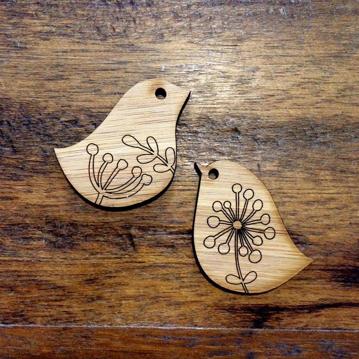 Crafty Cuts Laser © Bird Duo - Bamboo Plywood - TWO Pair