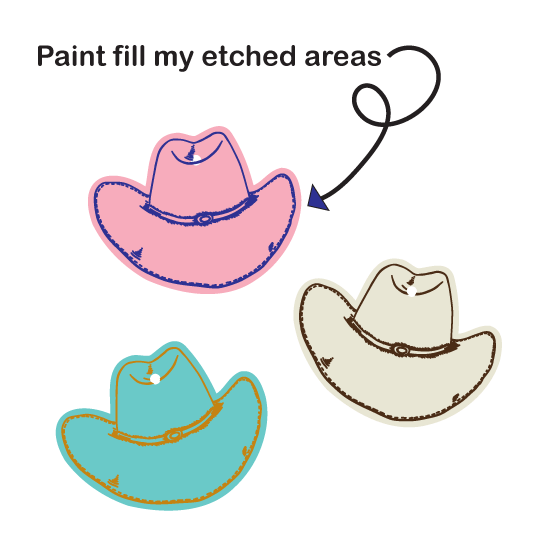 Crafty Cuts Laser Pty Ltd © 40mm Etched Cowgirl Hat - 3 pair set