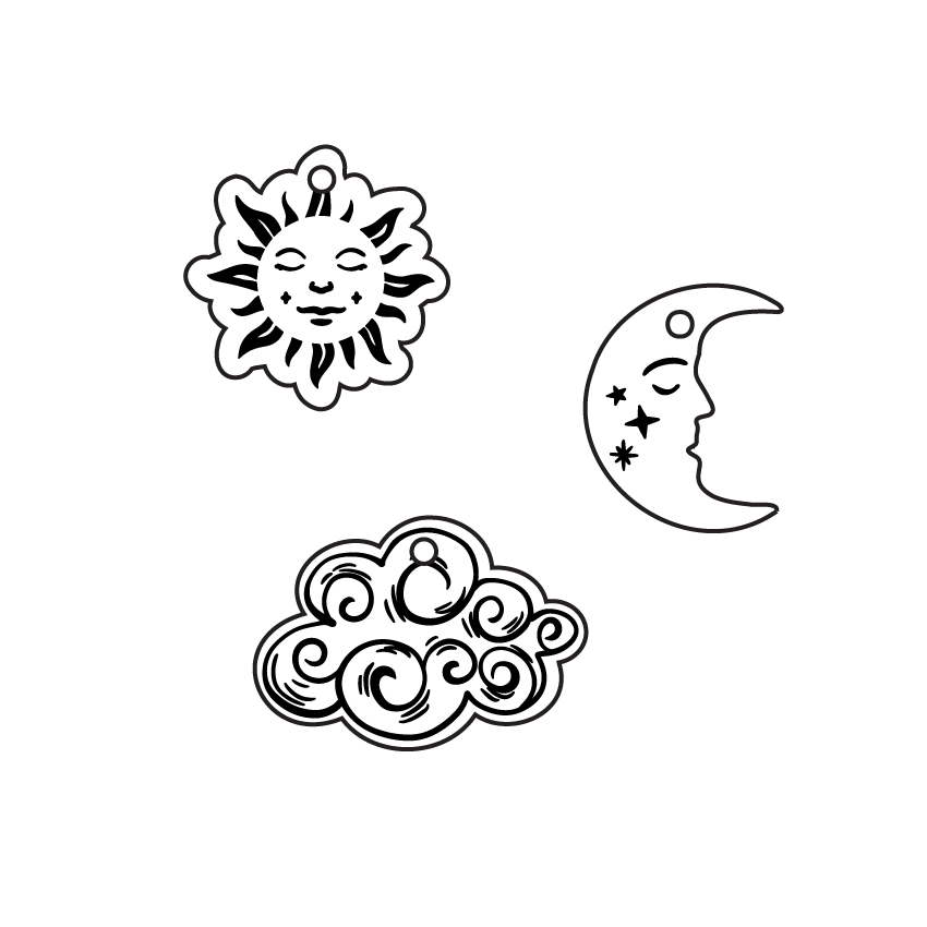 Crafty Cuts Laser Sun, Moon or Cloud Charms - 5 Pair Set