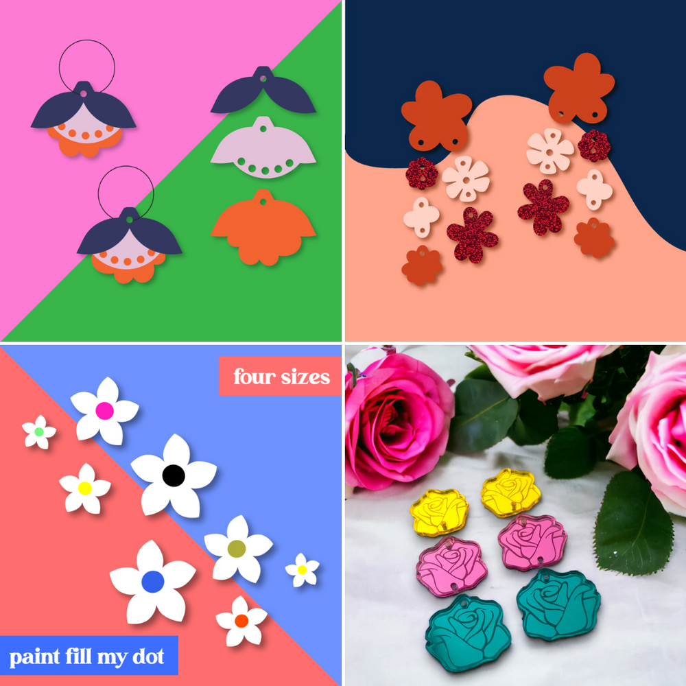 colourful laser cut acrylic flowers for earring making