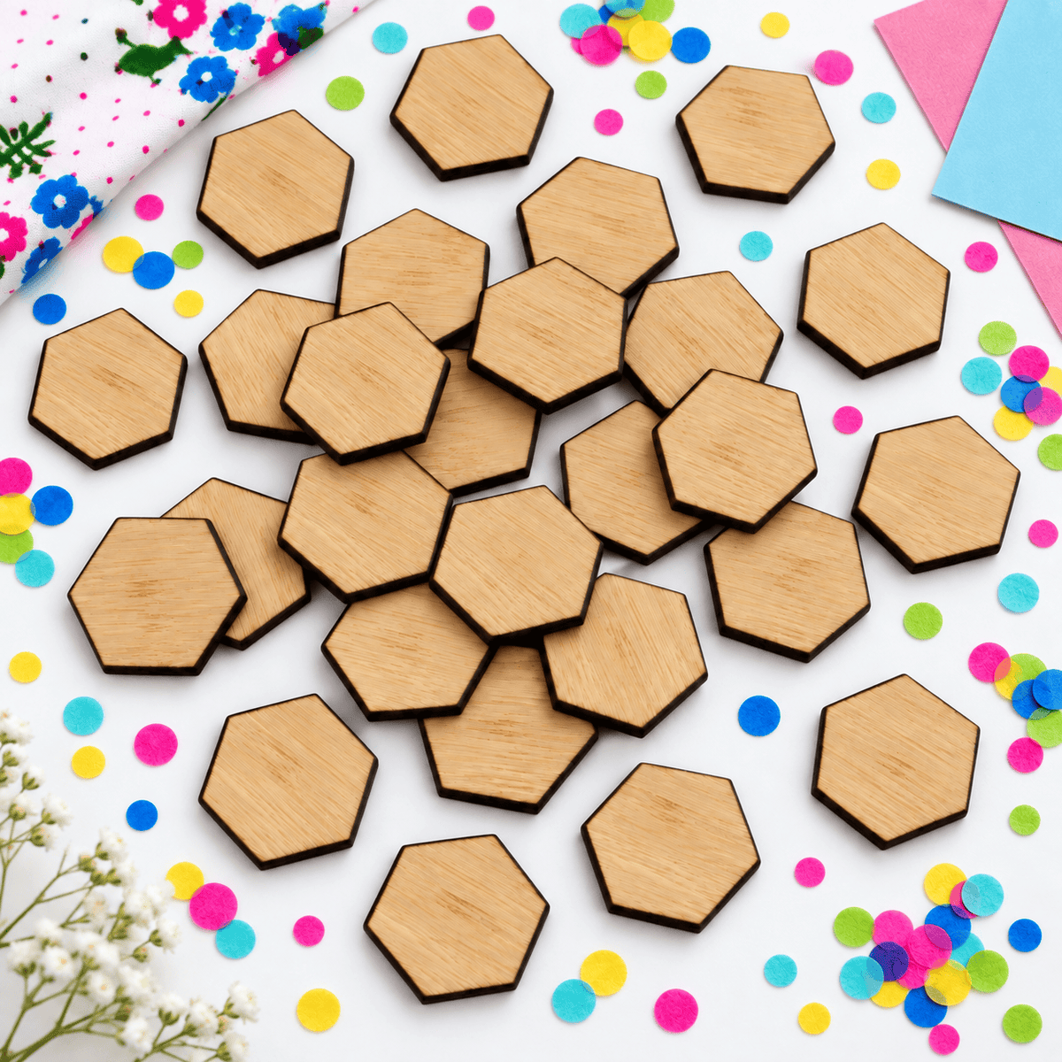 Crafty Cuts Laser 13mm Bamboo Hexagons  - 10 Pairs