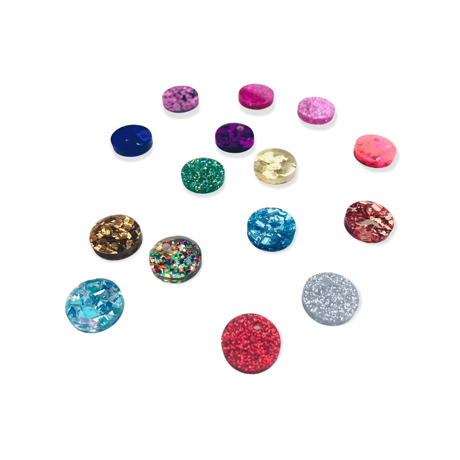 Crafty Cuts Laser 30 Pair - 15mm Dot  Charms Mixed  - Glitz and Glitters Sampler Pack