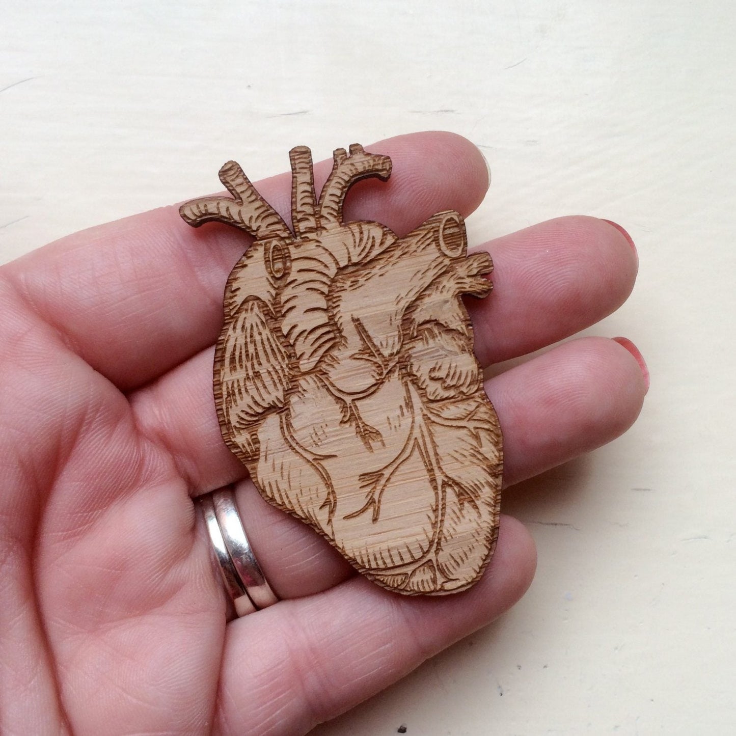 Crafty Cuts Laser Bamboo_etched Anatomical Heart - One Pair