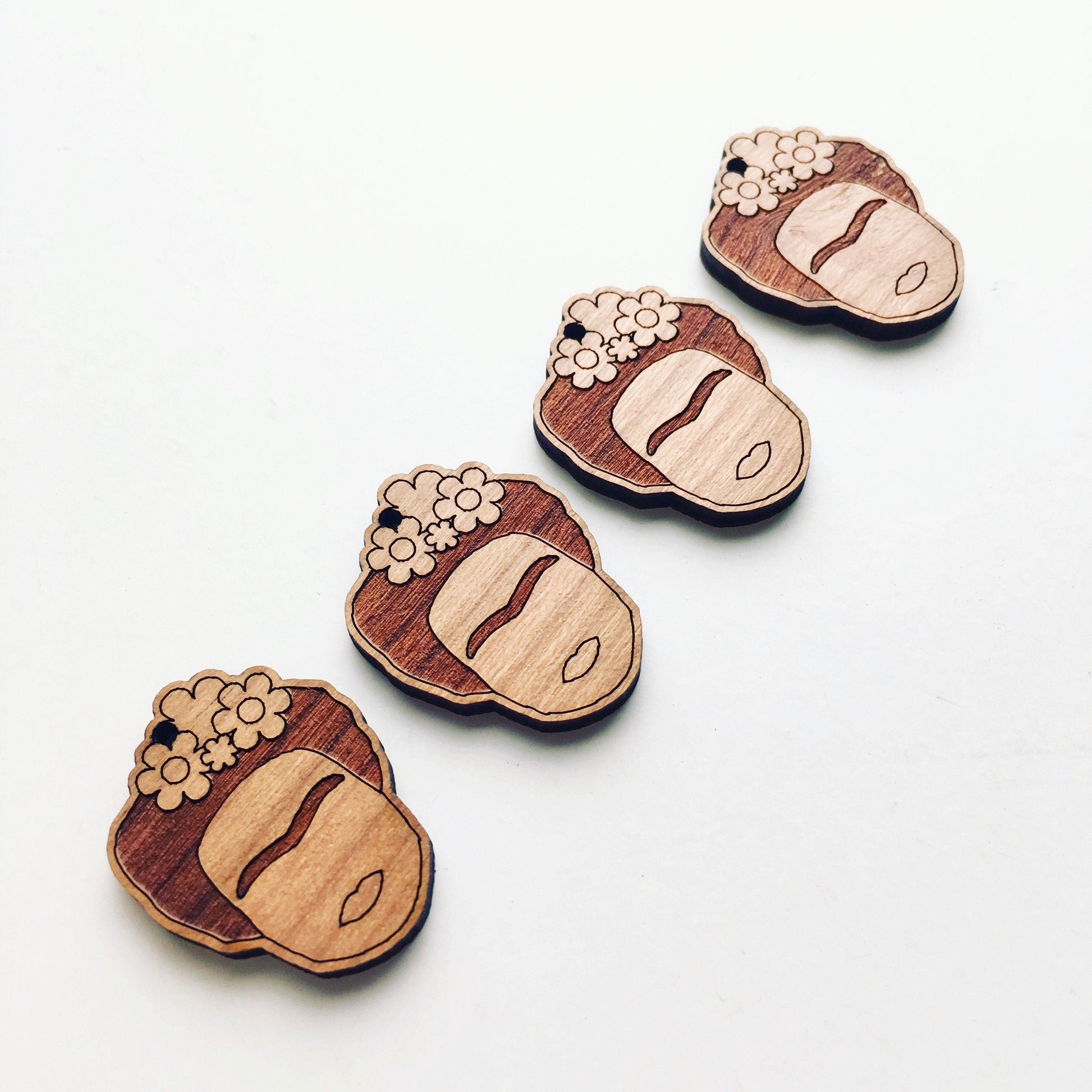 Crafty Cuts Laser Bamboo_etched © Cherrywood Frida Face Dangles  - 2 Pairs