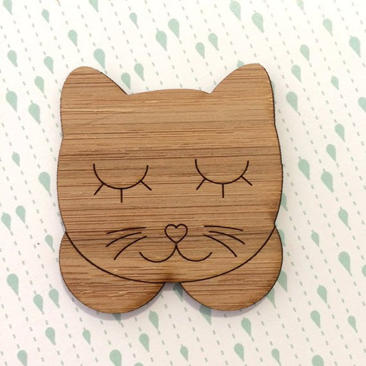 Crafty Cuts Laser Bamboo_etched Kitty Face Duo - Bamboo