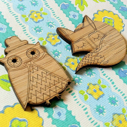 Crafty Cuts Laser Bamboo_etched Owl and Fox Duo - Bamboo