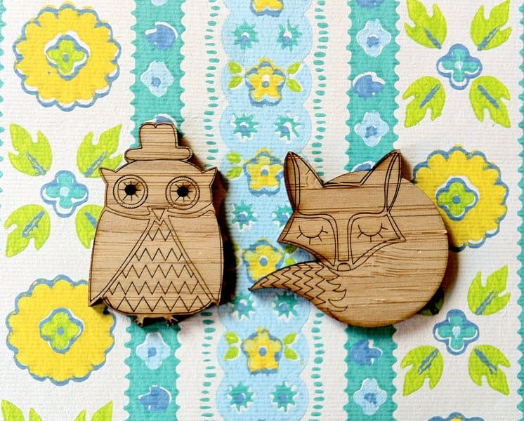 Crafty Cuts Laser Bamboo Ply - Small Owl and Fox Duo -  Two Pair Set