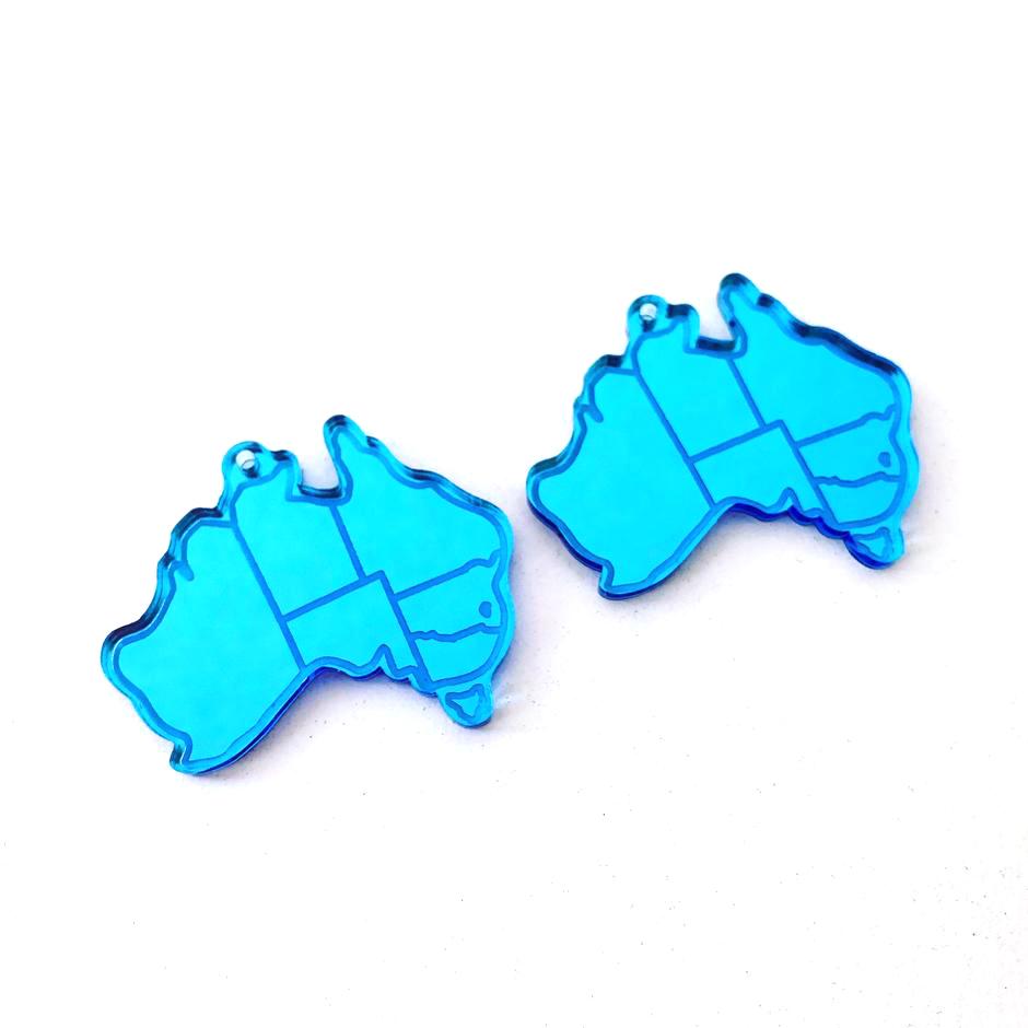 Crafty Cuts Laser Mirror_etched Australian Map Charms - 2 pair set
