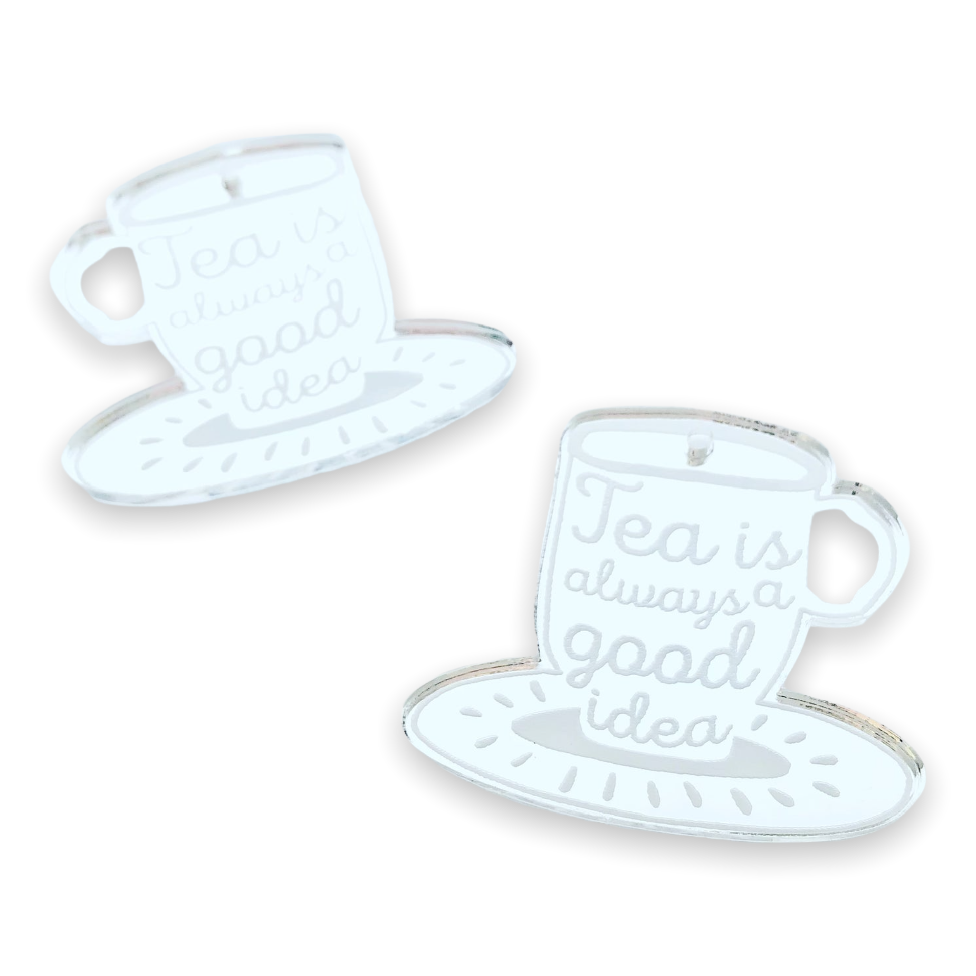 Crafty Cuts Laser  Mirror_etched Time for Tea  or.... Coffee - 3 Pair Set