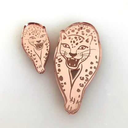 Crafty Cuts Laser Pty Ltd Mirror_etched © Mirrored Jungle Cat Charms - 4 pair Set