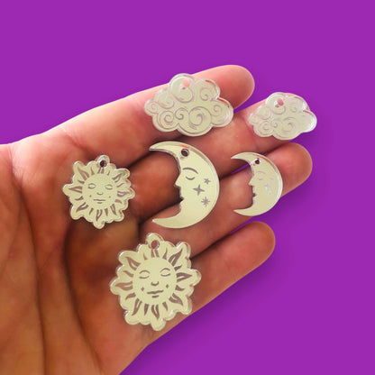 Crafty Cuts Laser  Sun, Moon  or Cloud Charms - 5 Pair Set