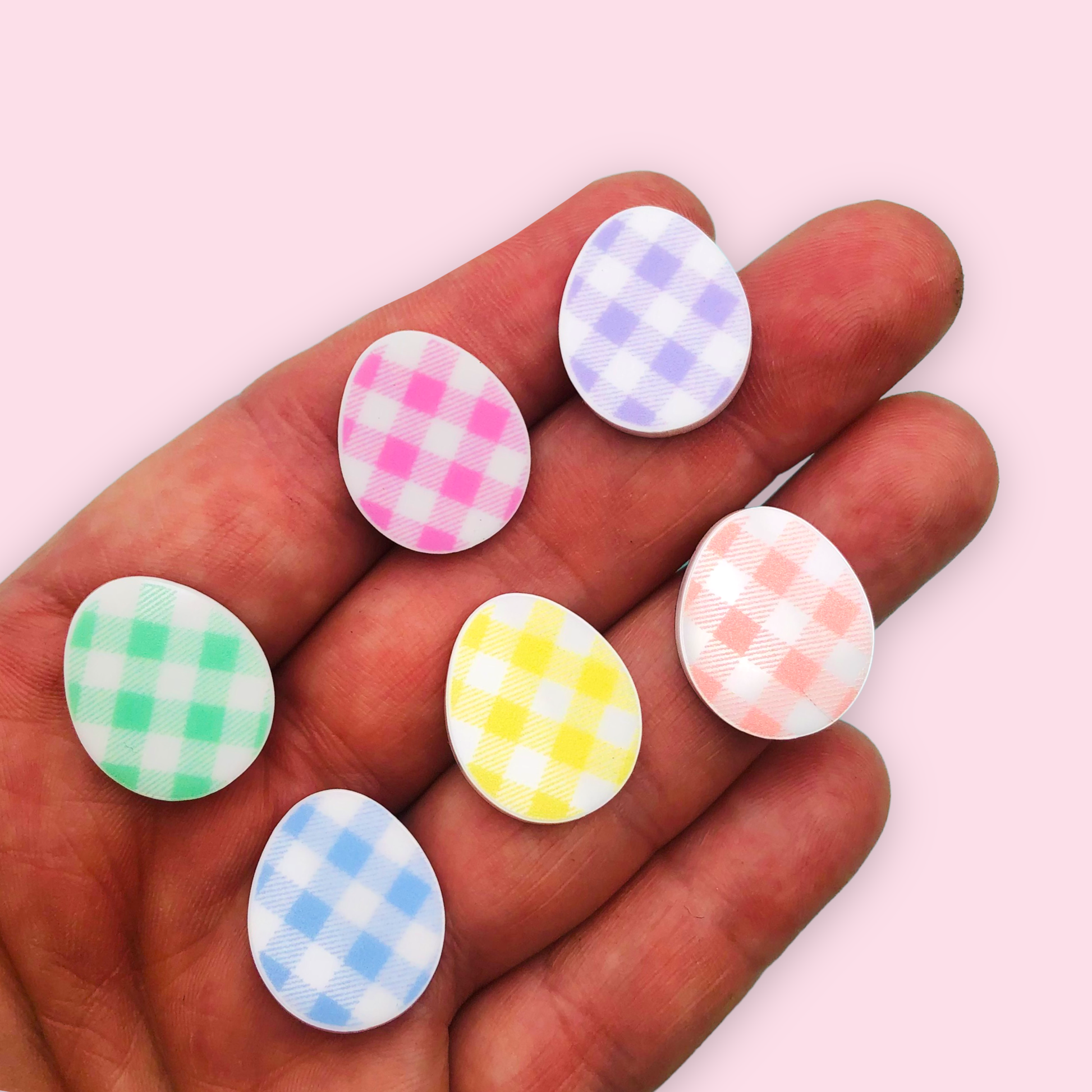 Crafty Cuts Laser UV_printed 20mm Gingham Easter Eggs - 6 colours