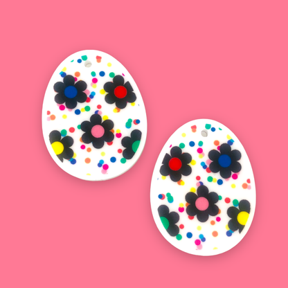 Crafty Cuts Laser UV_printed 40mm Party Eggo’s -  Dotty Garden  - Two Pairs