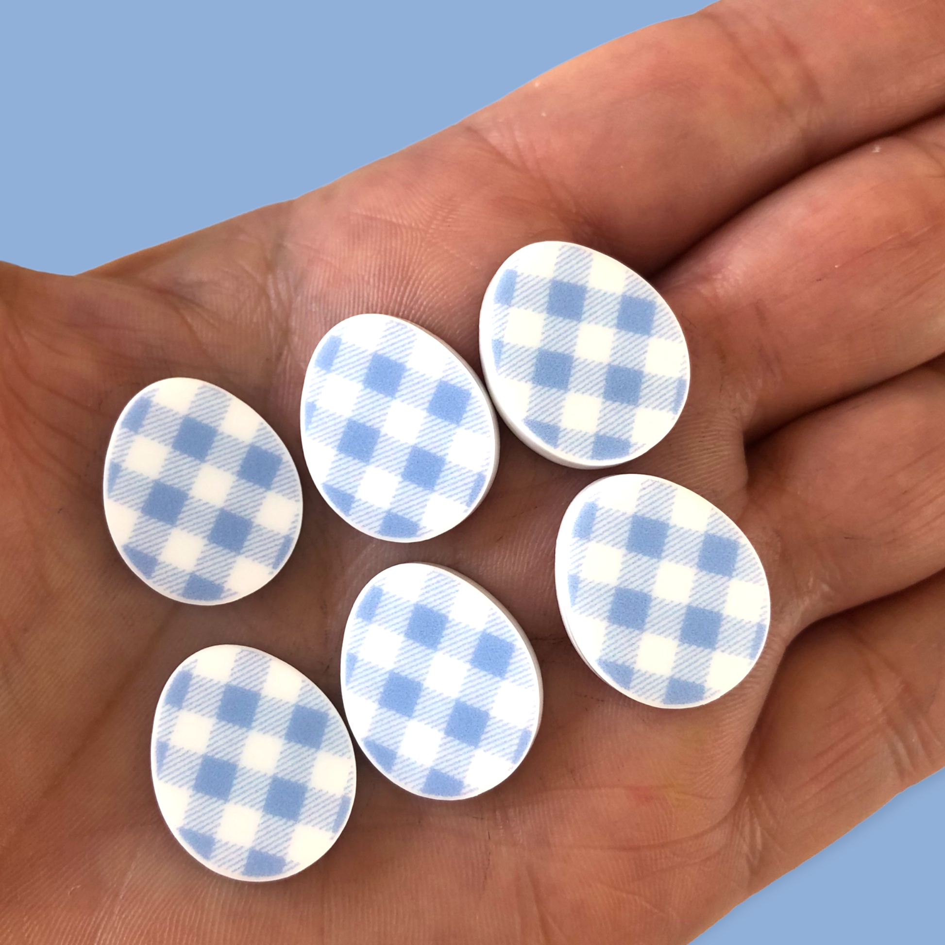 Crafty Cuts Laser UV_printed Blue - 3 Pairs 20mm Gingham Easter Eggs - 6 colours
