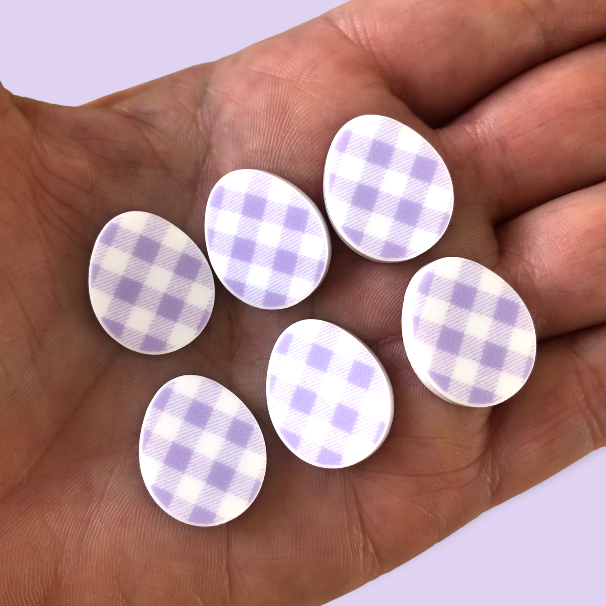 Crafty Cuts Laser UV_printed Lavender - 3 Pairs 20mm Gingham Easter Eggs - 6 colours