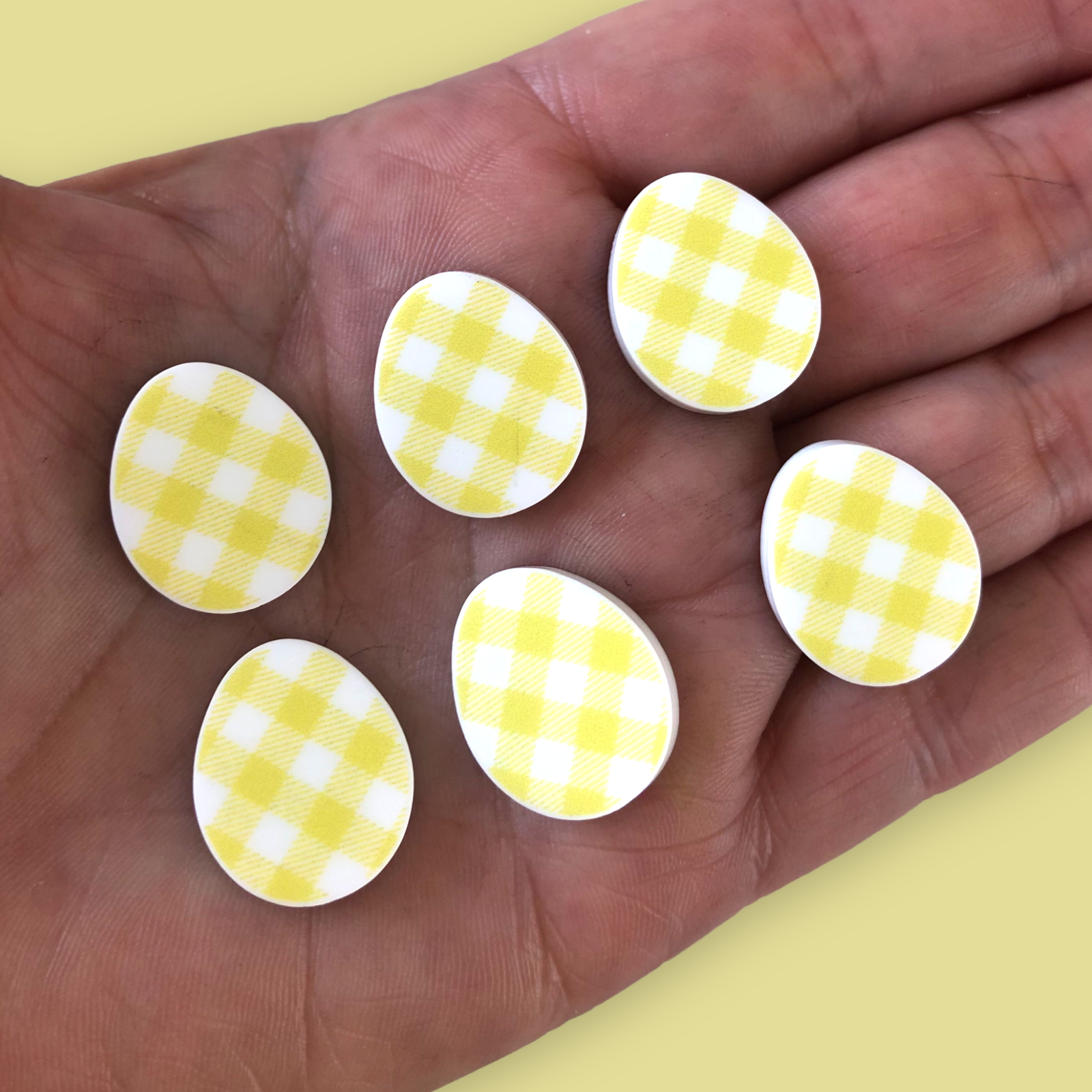 Crafty Cuts Laser UV_printed Lemon - 3 Pairs 20mm Gingham Easter Eggs - 6 colours