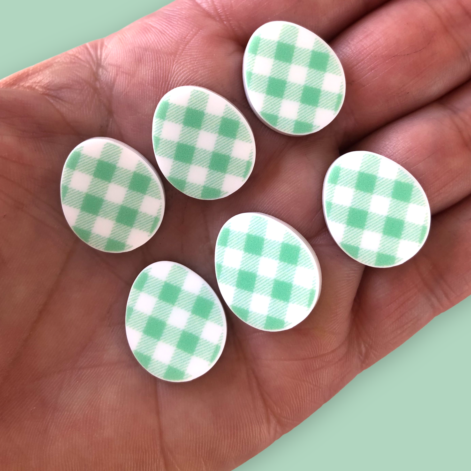 Crafty Cuts Laser UV_printed Mint - 3 Pairs 20mm Gingham Easter Eggs - 6 colours