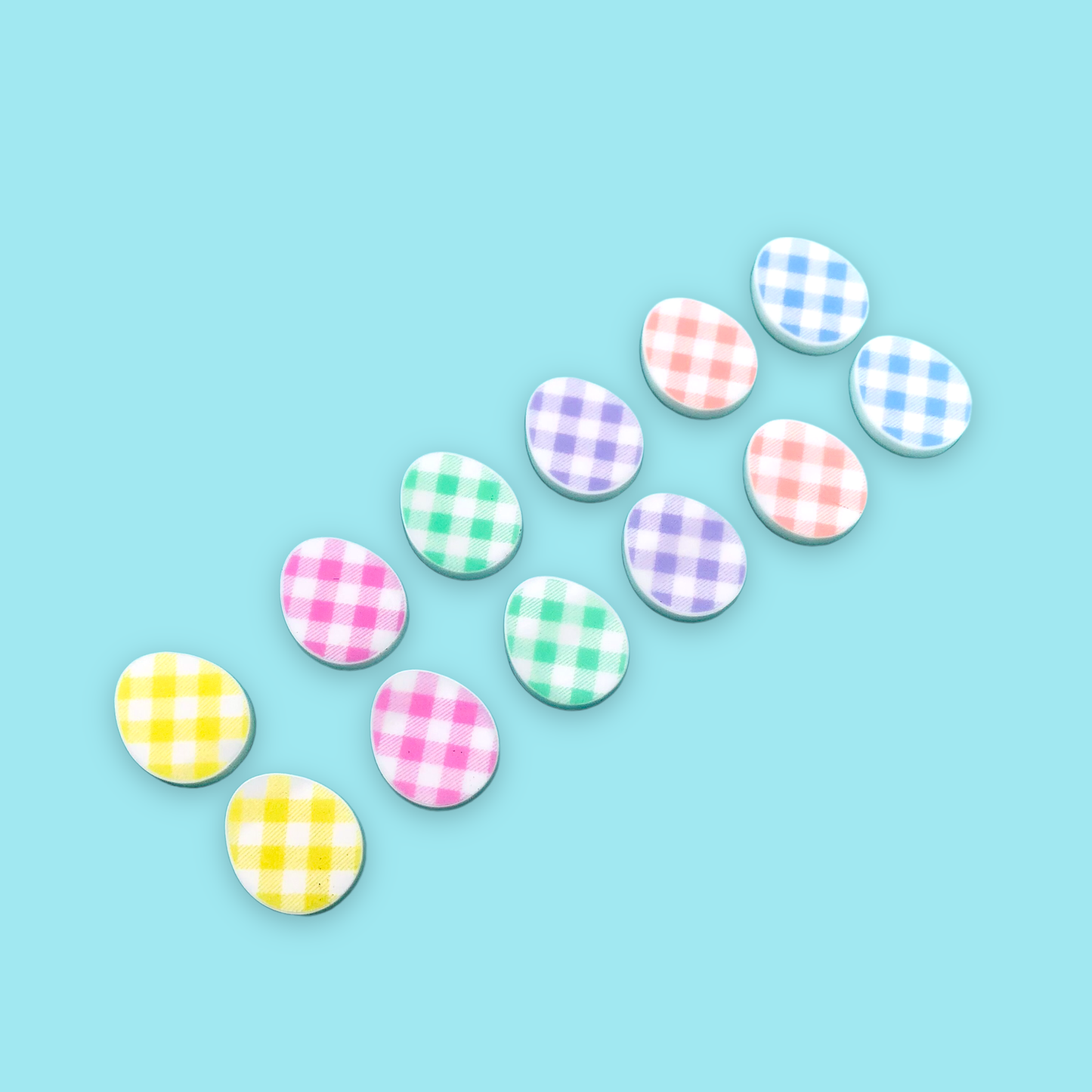 Crafty Cuts Laser UV_printed MIXED - 6 pairs 20mm Gingham Easter Eggs - 6 colours