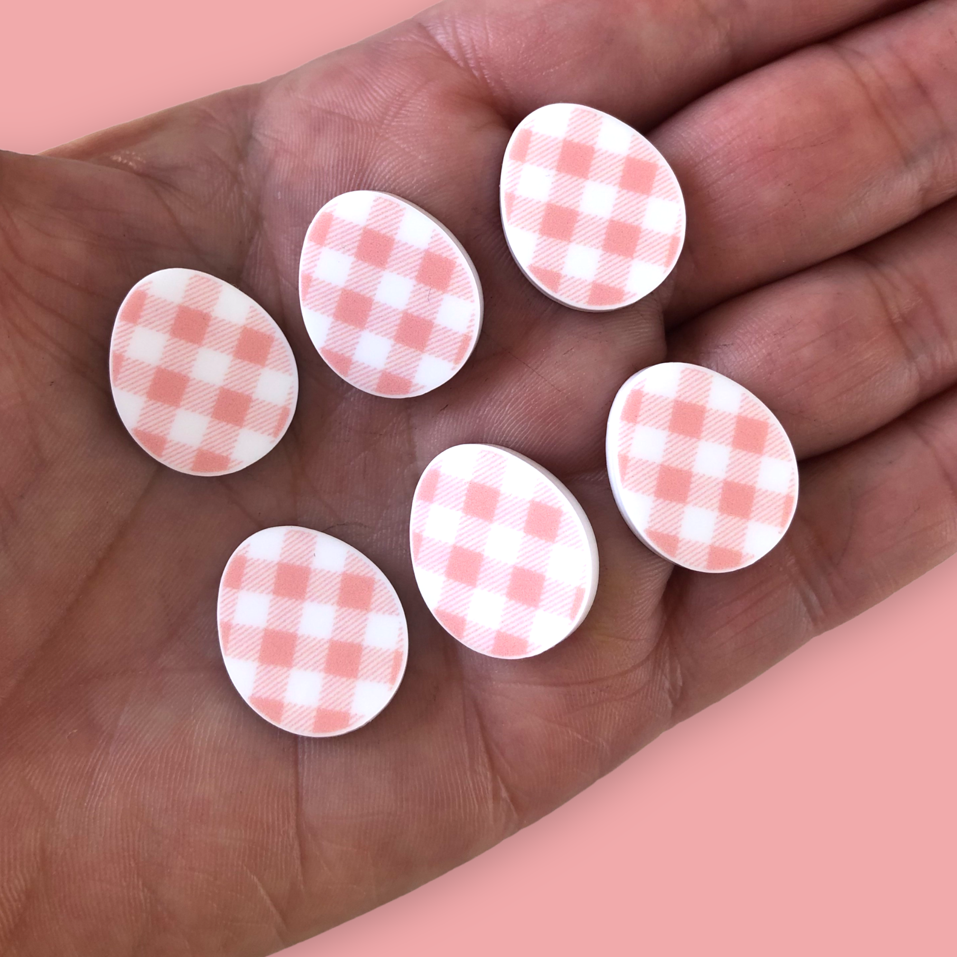 Crafty Cuts Laser UV_printed Peach - 3 Pairs 20mm Gingham Easter Eggs - 6 colours