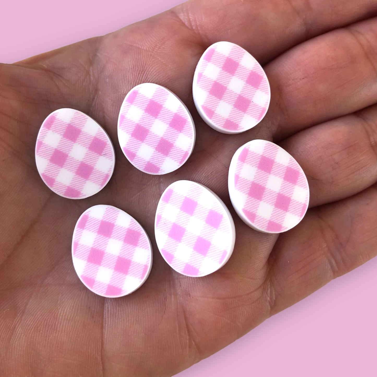 Crafty Cuts Laser UV_printed Pink  - 3 Pairs 20mm Gingham Easter Eggs - 6 colours
